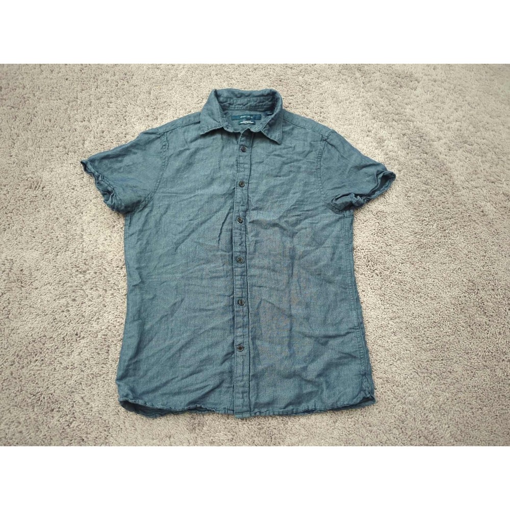 Perry Ellis Button Up Shirt Mens S Blue Short Sleeve Linen Blend Preppy Casual